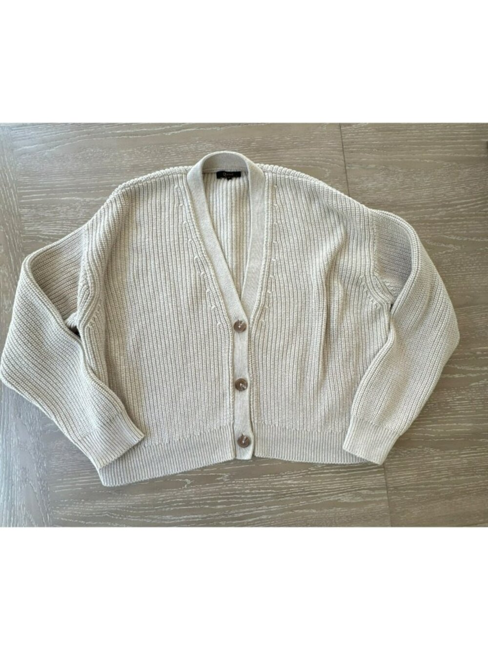 Quince Sweater Medium Oversized Cardigan Boyfriend Fisherman Organic Cotton Tan